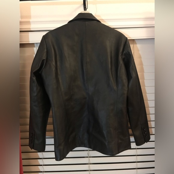Unisex Black Leather Blazer Jacket - Picture 6 of 9